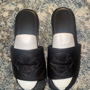Authentic Chrome Hearts Black Leather Slides